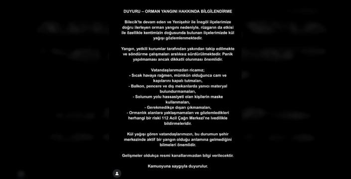 Bursa Büyükşehir Belediyesi Uyarıyor: Yangın Bursa Sınırına Yaklaşıyor