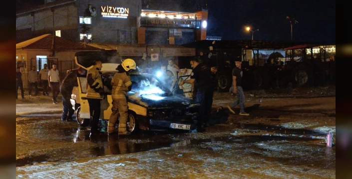 İnegöl'de otomobil alev alev yandı