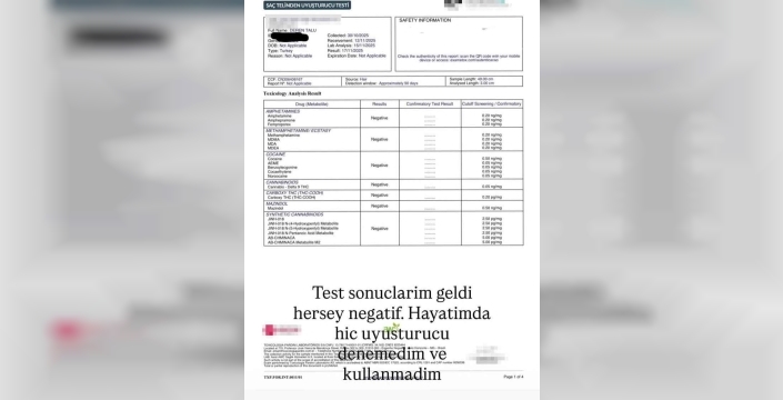 Deren Talu'dan şaşırtıcı savunma: Uyuşturucu testi negatif çıktı!