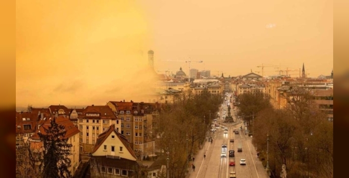 Hamm'da 'Kan yağmuru' korkusu: Şehir kızıl bir örtüyle kaplandı