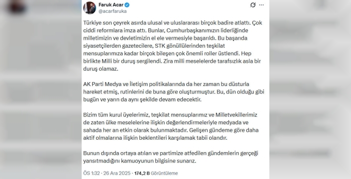AK Partili Acar: Teşkilat mensuplarımızın medyada daha aktif rol alması beklenendir