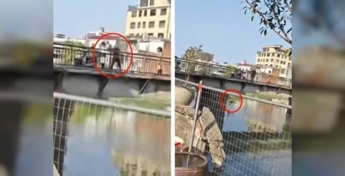 Şok edici anlar: Tartışma sırasında baba çocuğunu nehre attı, anne peşinden atladı