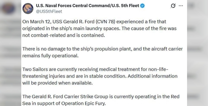 ABD'nin dev uçak gemisi Gerald R. Ford'da yangın paniği: İki asker yaralandı