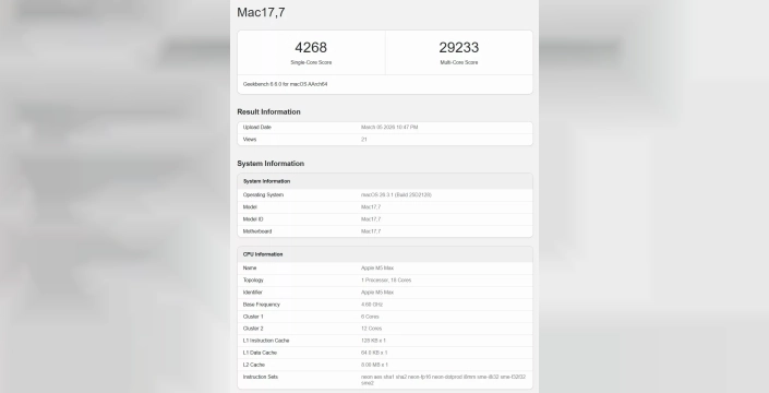 Apple M5 Max, masaüstü iş istasyonlarını bile gölgede bıraktı